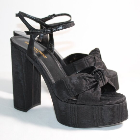 NWOB Saint Laurent Knotted Platform Ankle Strap Sandals Grosgrain Bianca 85 39.5 - Picture 1 of 6